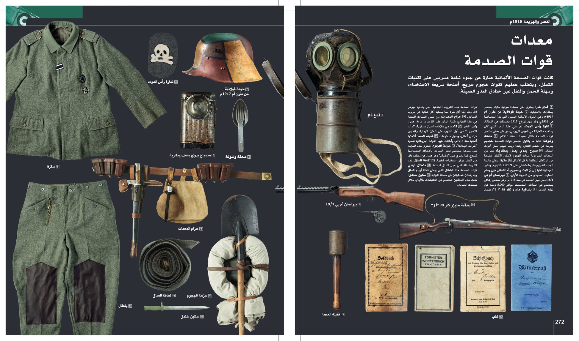 صفحات داخلية من موسوعة شاملة عن الحرب العالمية الأولى، تقدّم تحليلًا مفصّلًا للأسباب والمراحل والنتائج 